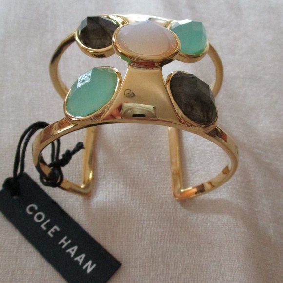 Cole Haan Gold Tone Cuff Bracelet Semi Precious Stones NWT - Picture 6 of 7